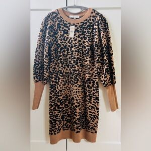 NWT LOFT Black and Tan Animal Print Sweater Dress